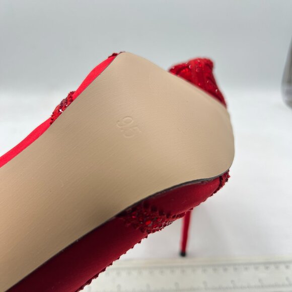 XYD Red Rhinestone Crystals Stiletto Heels for Wedding Bridal Pointed Toe Pumps - Picture 6 of 8